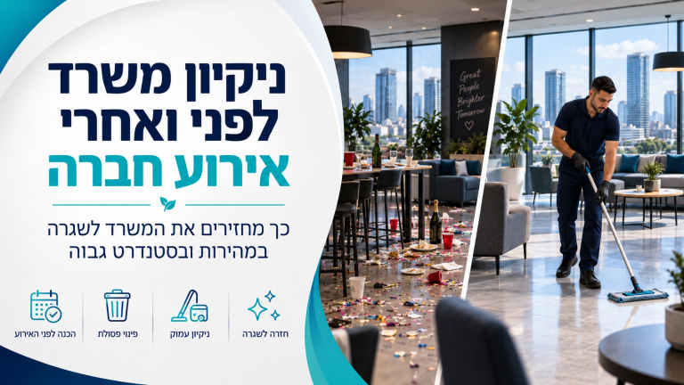 ניקיון משרדים לפני ואחרי אירוע חברה: מדריך חברת ניקיון מומלצת להחזרת המשרד לשגרה